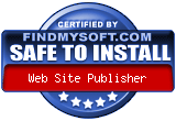 FindMySoft award - Web Site Publisher does not contain any spyware, trojans or viruses and is considered to be safe to install.